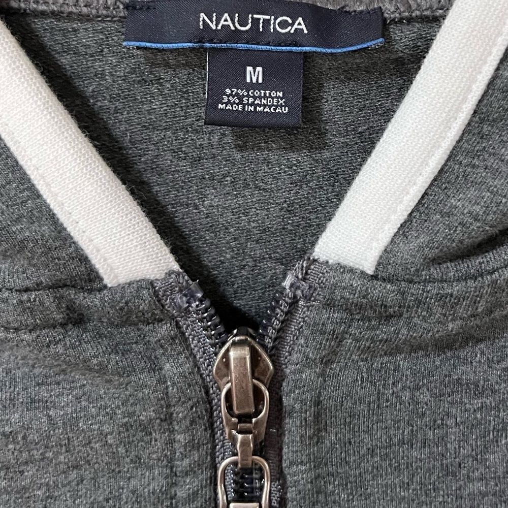 NAUTICA Long Sleeve Hooded Zip-Up Jacket Gray White Women’s Size Medium - Picture 4 of 6